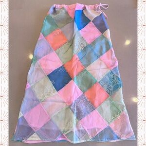 Patchwork Skirt Embroidered designs Cotton Tie Cinch waist Zip side XL Lined